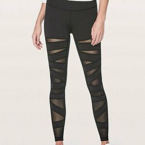 lululemon athletica Black Striped Mesh Leggings